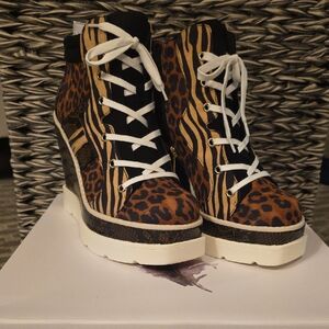 Jessica Simpson Brown and Black Animal Print Wedges